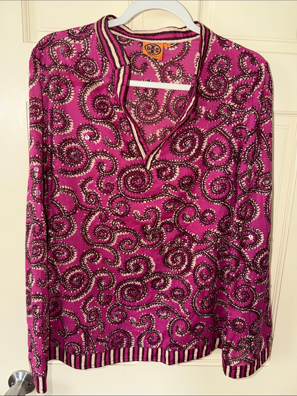 Tory Burch Fuchsia Paisley-Print V-Neck Tunic